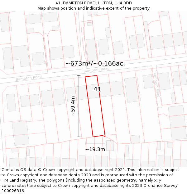 41, BAMPTON ROAD, LUTON, LU4 0DD: Plot and title map