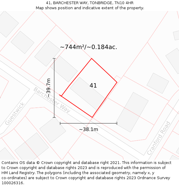 41, BARCHESTER WAY, TONBRIDGE, TN10 4HR: Plot and title map