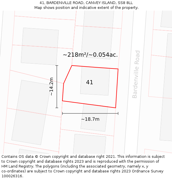 41, BARDENVILLE ROAD, CANVEY ISLAND, SS8 8LL: Plot and title map