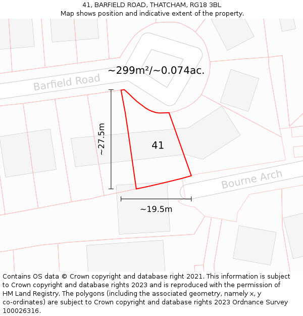 41, BARFIELD ROAD, THATCHAM, RG18 3BL: Plot and title map