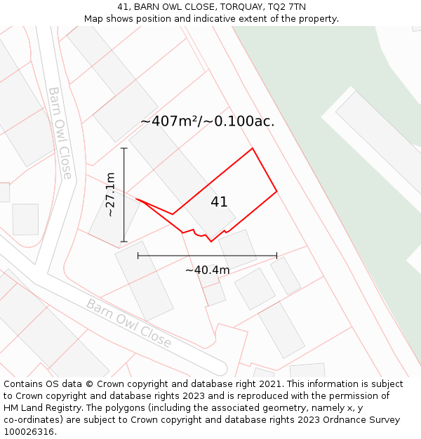 41, BARN OWL CLOSE, TORQUAY, TQ2 7TN: Plot and title map