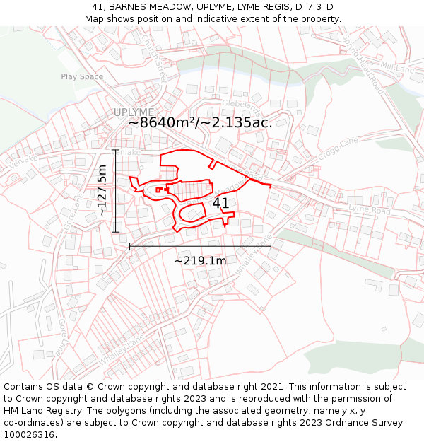 41, BARNES MEADOW, UPLYME, LYME REGIS, DT7 3TD: Plot and title map