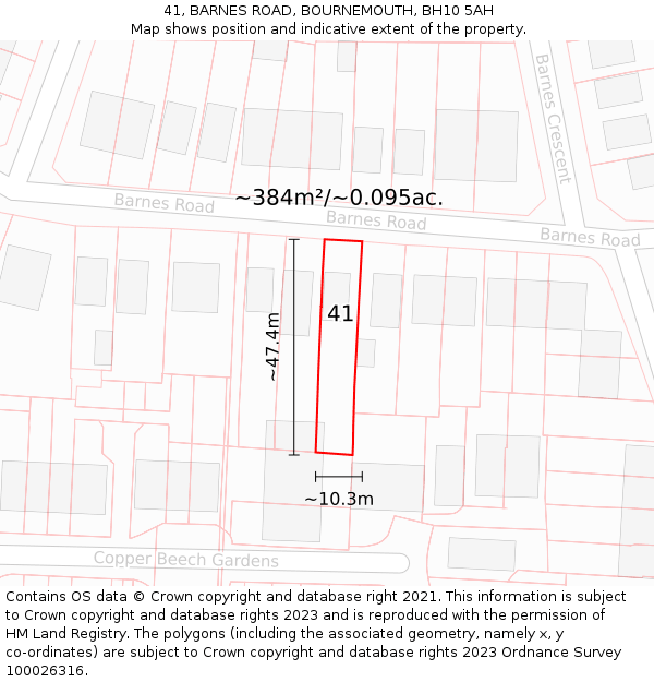 41, BARNES ROAD, BOURNEMOUTH, BH10 5AH: Plot and title map