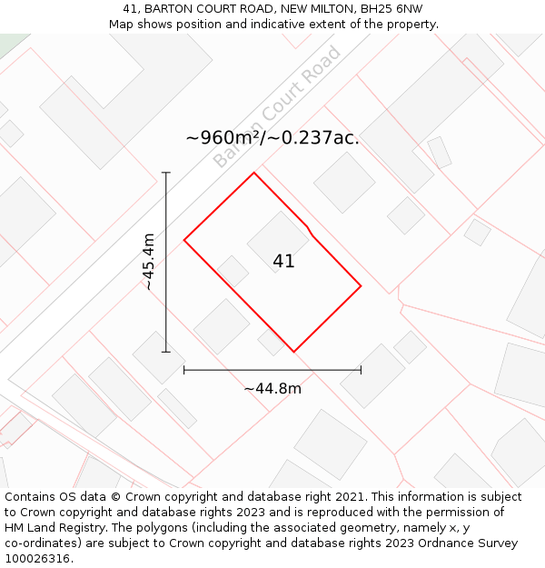 41, BARTON COURT ROAD, NEW MILTON, BH25 6NW: Plot and title map