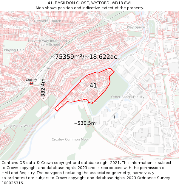 41, BASILDON CLOSE, WATFORD, WD18 8WL: Plot and title map