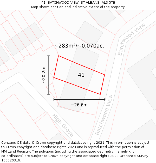41, BATCHWOOD VIEW, ST ALBANS, AL3 5TB: Plot and title map