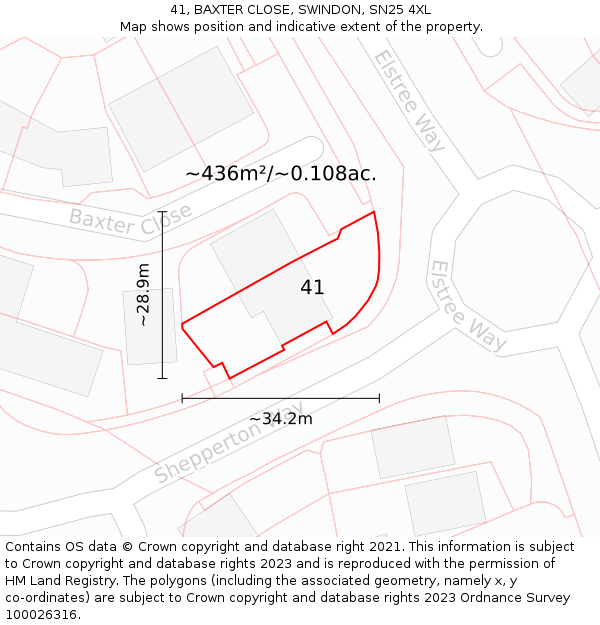 41, BAXTER CLOSE, SWINDON, SN25 4XL: Plot and title map