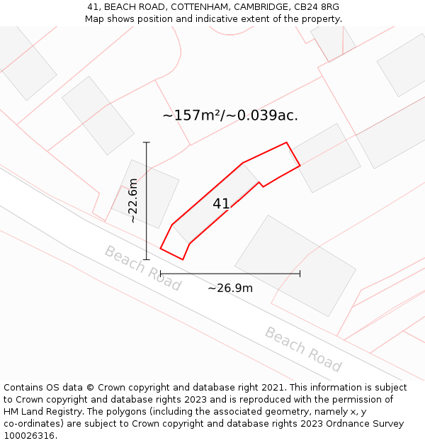 41, BEACH ROAD, COTTENHAM, CAMBRIDGE, CB24 8RG: Plot and title map