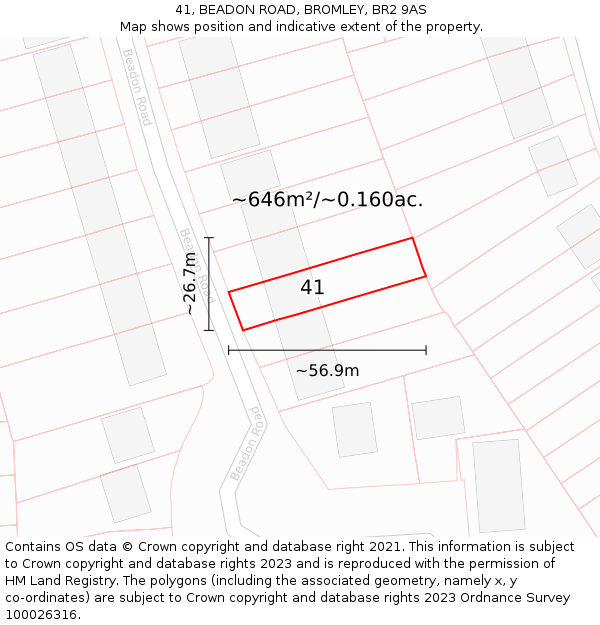 41, BEADON ROAD, BROMLEY, BR2 9AS: Plot and title map