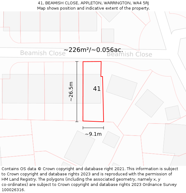 41, BEAMISH CLOSE, APPLETON, WARRINGTON, WA4 5RJ: Plot and title map