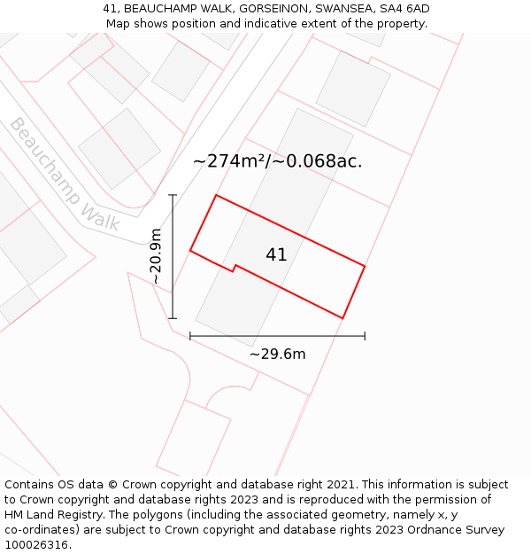 41, BEAUCHAMP WALK, GORSEINON, SWANSEA, SA4 6AD: Plot and title map