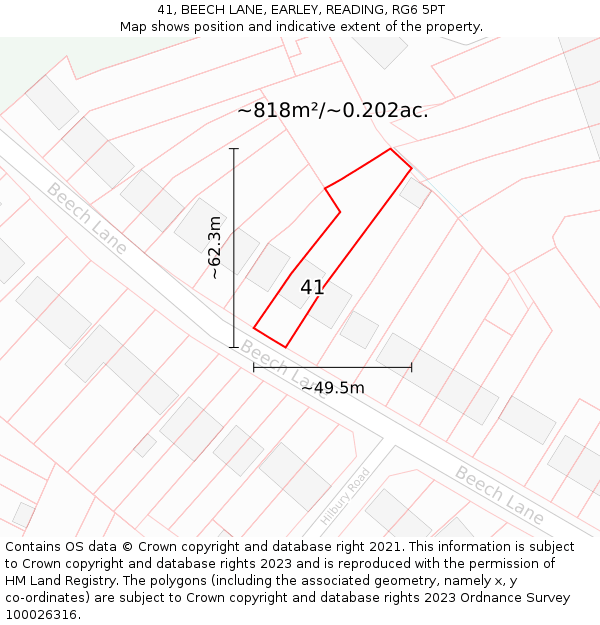 41, BEECH LANE, EARLEY, READING, RG6 5PT: Plot and title map