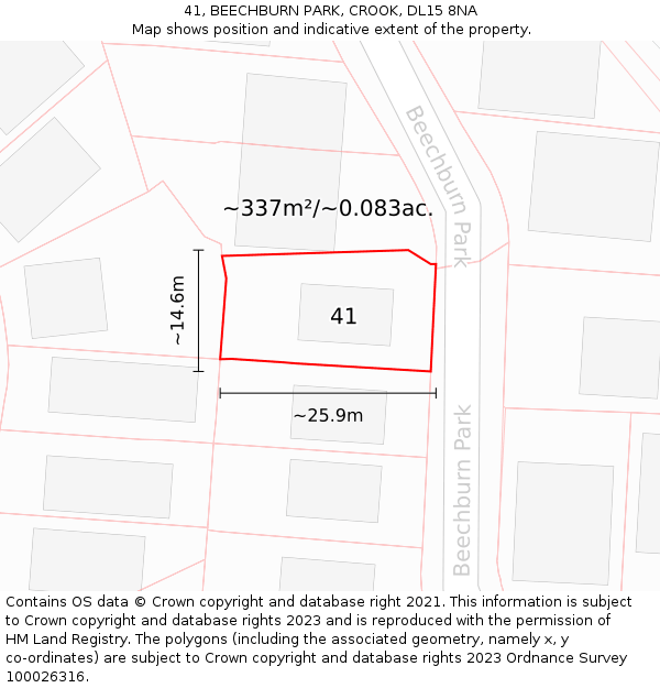 41, BEECHBURN PARK, CROOK, DL15 8NA: Plot and title map