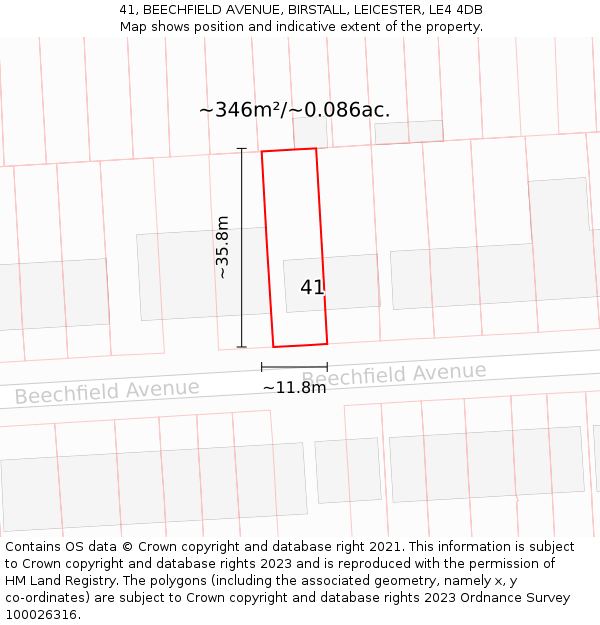 41, BEECHFIELD AVENUE, BIRSTALL, LEICESTER, LE4 4DB: Plot and title map