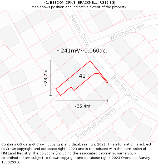 41, BEEDON DRIVE, BRACKNELL, RG12 8GJ: Plot and title map