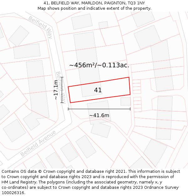 41, BELFIELD WAY, MARLDON, PAIGNTON, TQ3 1NY: Plot and title map
