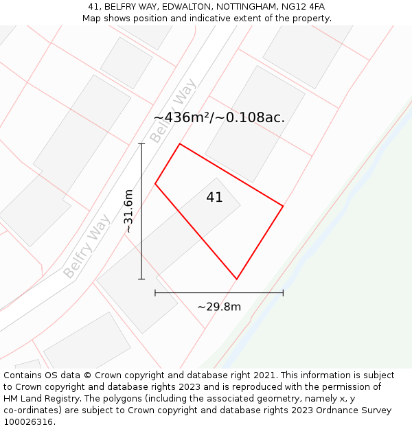 41, BELFRY WAY, EDWALTON, NOTTINGHAM, NG12 4FA: Plot and title map