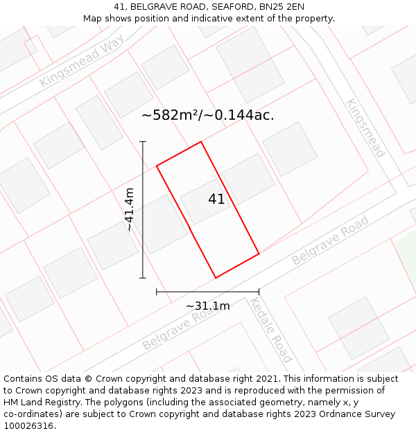 41, BELGRAVE ROAD, SEAFORD, BN25 2EN: Plot and title map