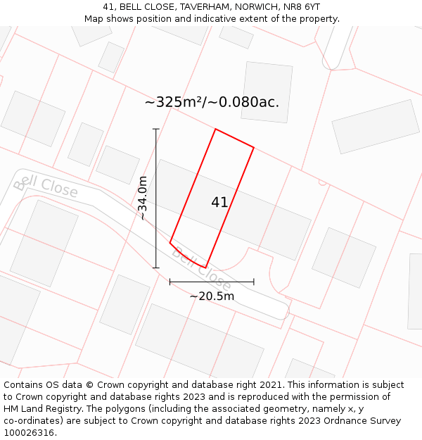41, BELL CLOSE, TAVERHAM, NORWICH, NR8 6YT: Plot and title map