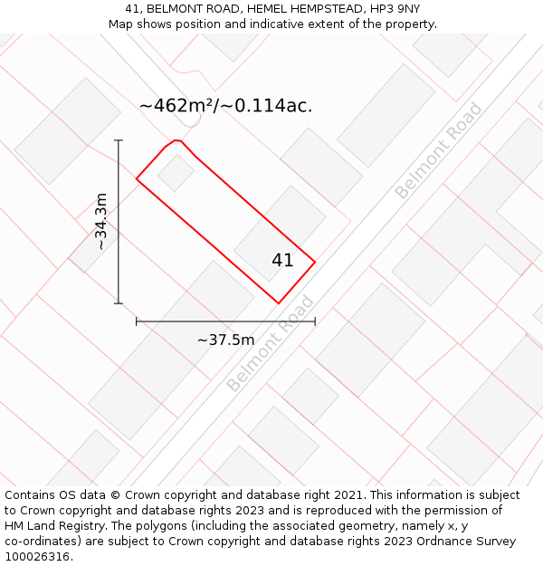 41, BELMONT ROAD, HEMEL HEMPSTEAD, HP3 9NY: Plot and title map