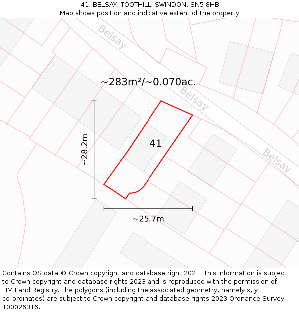 41, BELSAY, TOOTHILL, SWINDON, SN5 8HB: Plot and title map