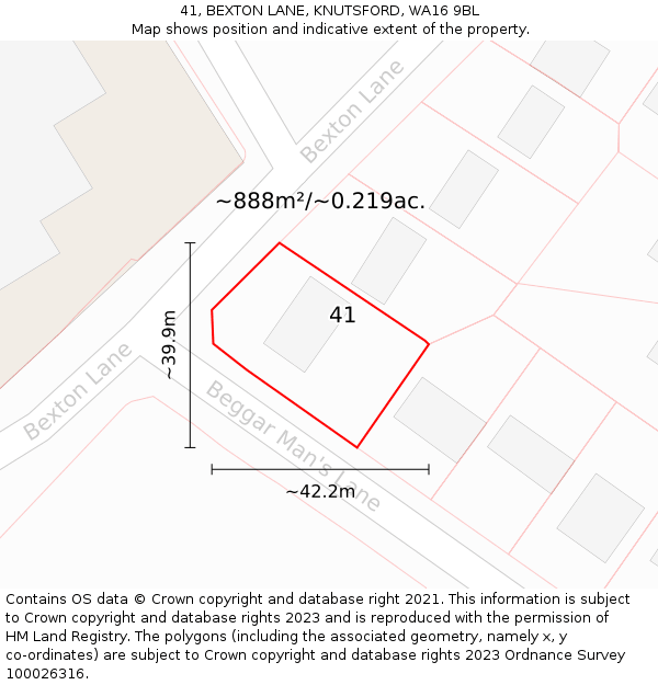 41, BEXTON LANE, KNUTSFORD, WA16 9BL: Plot and title map
