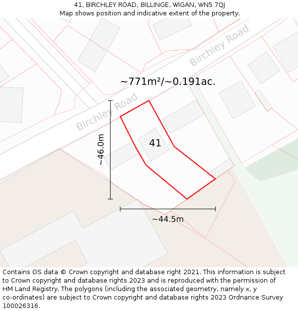 41, BIRCHLEY ROAD, BILLINGE, WIGAN, WN5 7QJ: Plot and title map