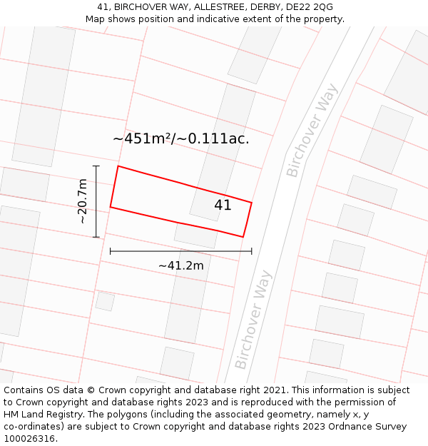 41, BIRCHOVER WAY, ALLESTREE, DERBY, DE22 2QG: Plot and title map