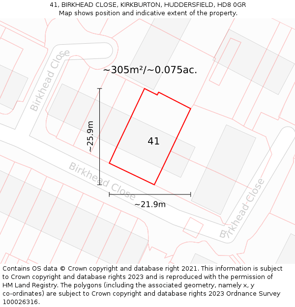 41, BIRKHEAD CLOSE, KIRKBURTON, HUDDERSFIELD, HD8 0GR: Plot and title map
