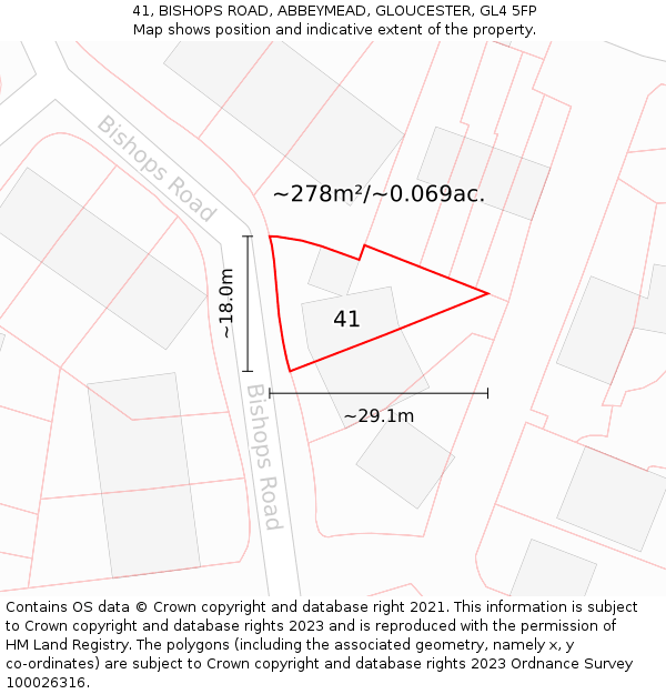 41, BISHOPS ROAD, ABBEYMEAD, GLOUCESTER, GL4 5FP: Plot and title map