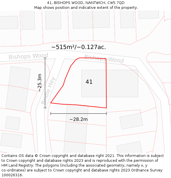 41, BISHOPS WOOD, NANTWICH, CW5 7QD: Plot and title map