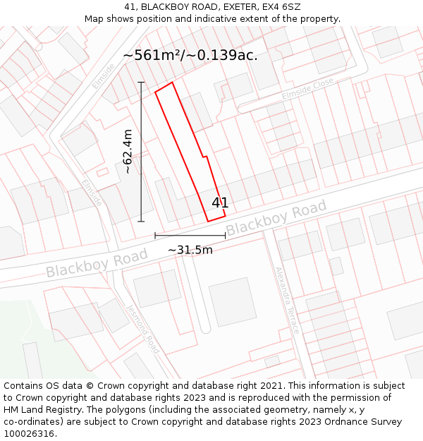 41, BLACKBOY ROAD, EXETER, EX4 6SZ: Plot and title map