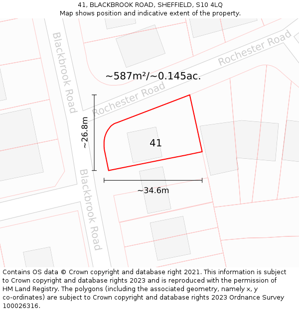 41, BLACKBROOK ROAD, SHEFFIELD, S10 4LQ: Plot and title map