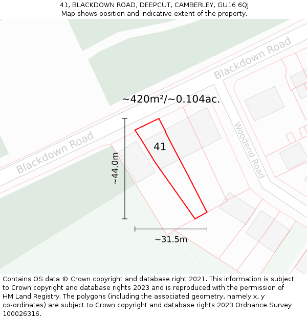 41, BLACKDOWN ROAD, DEEPCUT, CAMBERLEY, GU16 6QJ: Plot and title map