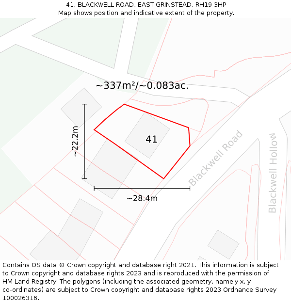 41, BLACKWELL ROAD, EAST GRINSTEAD, RH19 3HP: Plot and title map