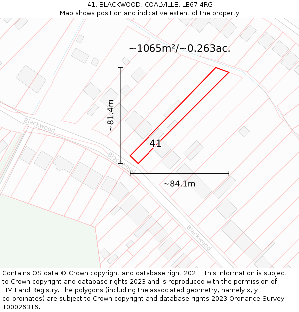 41, BLACKWOOD, COALVILLE, LE67 4RG: Plot and title map