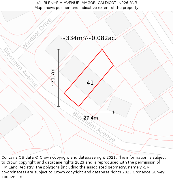 41, BLENHEIM AVENUE, MAGOR, CALDICOT, NP26 3NB: Plot and title map