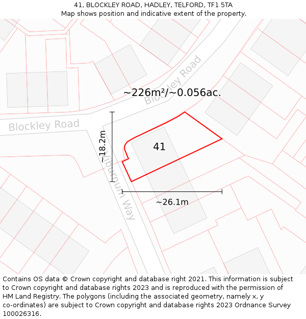 41, BLOCKLEY ROAD, HADLEY, TELFORD, TF1 5TA: Plot and title map