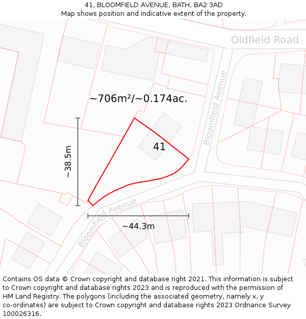 41, BLOOMFIELD AVENUE, BATH, BA2 3AD: Plot and title map