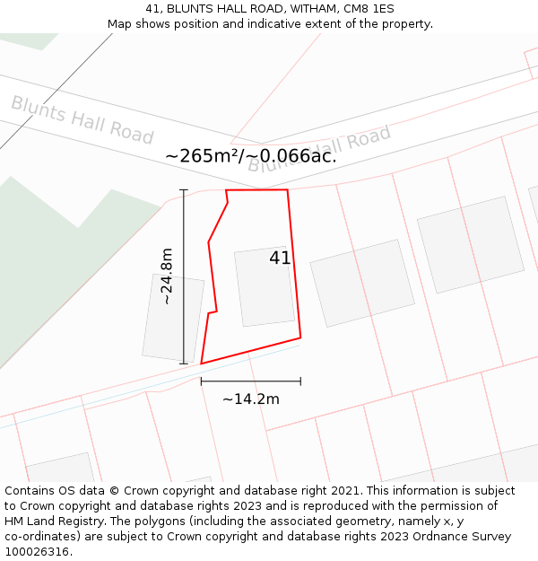 41, BLUNTS HALL ROAD, WITHAM, CM8 1ES: Plot and title map