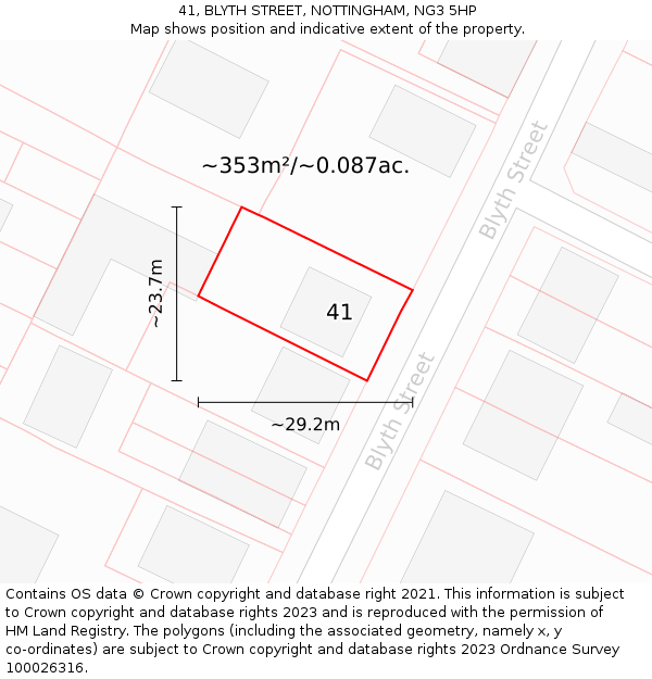 41, BLYTH STREET, NOTTINGHAM, NG3 5HP: Plot and title map