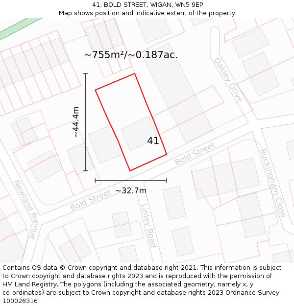 41, BOLD STREET, WIGAN, WN5 9EP: Plot and title map