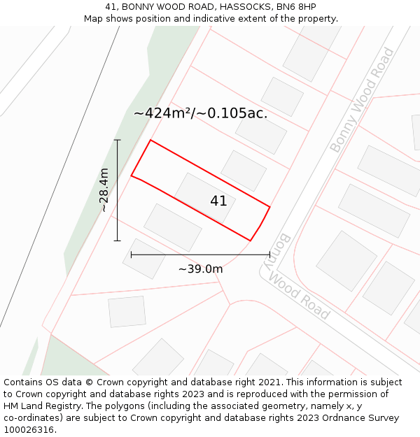 41, BONNY WOOD ROAD, HASSOCKS, BN6 8HP: Plot and title map