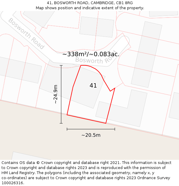 41, BOSWORTH ROAD, CAMBRIDGE, CB1 8RG: Plot and title map