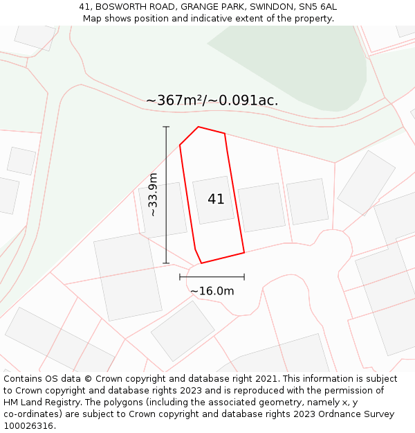 41, BOSWORTH ROAD, GRANGE PARK, SWINDON, SN5 6AL: Plot and title map