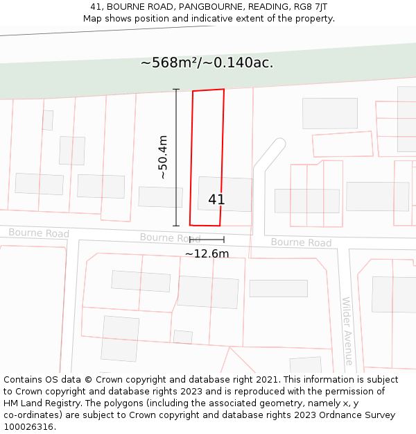 41, BOURNE ROAD, PANGBOURNE, READING, RG8 7JT: Plot and title map