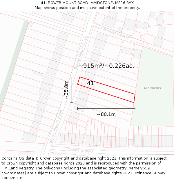 41, BOWER MOUNT ROAD, MAIDSTONE, ME16 8AX: Plot and title map