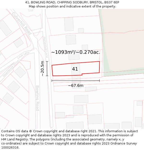 41, BOWLING ROAD, CHIPPING SODBURY, BRISTOL, BS37 6EP: Plot and title map