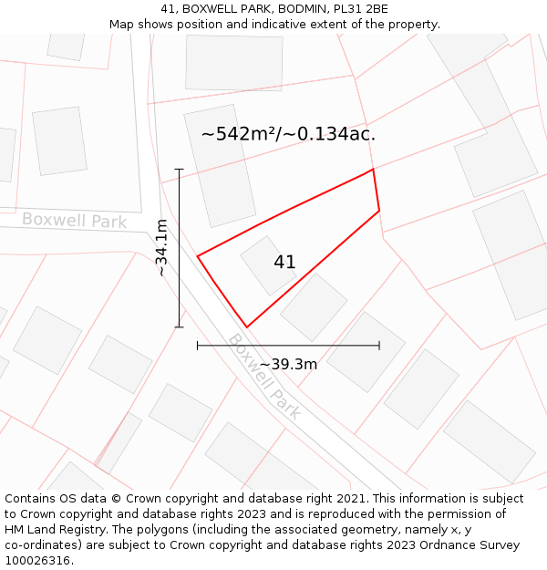 41, BOXWELL PARK, BODMIN, PL31 2BE: Plot and title map