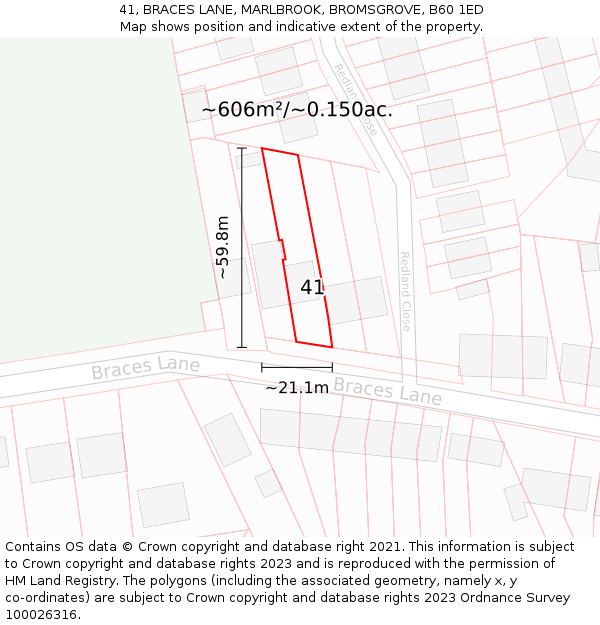 41, BRACES LANE, MARLBROOK, BROMSGROVE, B60 1ED: Plot and title map